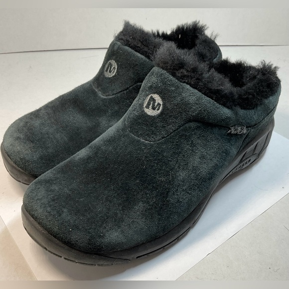 Merrell Black Suede Mules slip ons encore ice sheepskin lined size 6 black - Picture 1 of 9